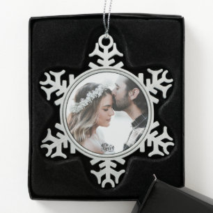 Custom Photo Snowflake Pewter Christmas Ornament