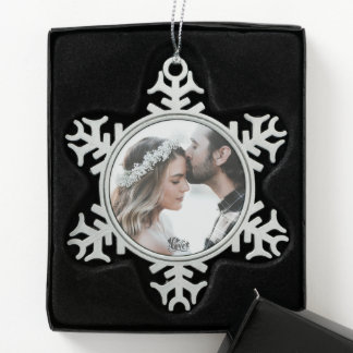 Custom Photo Snowflake Pewter Christmas Ornament