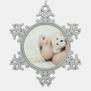 Custom Photo Snowflake Pewter Christmas Ornament