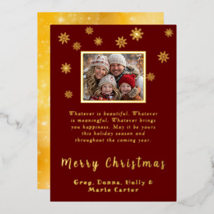 Custom Photo Snowflakes Merry Christmas Foil Holiday Card