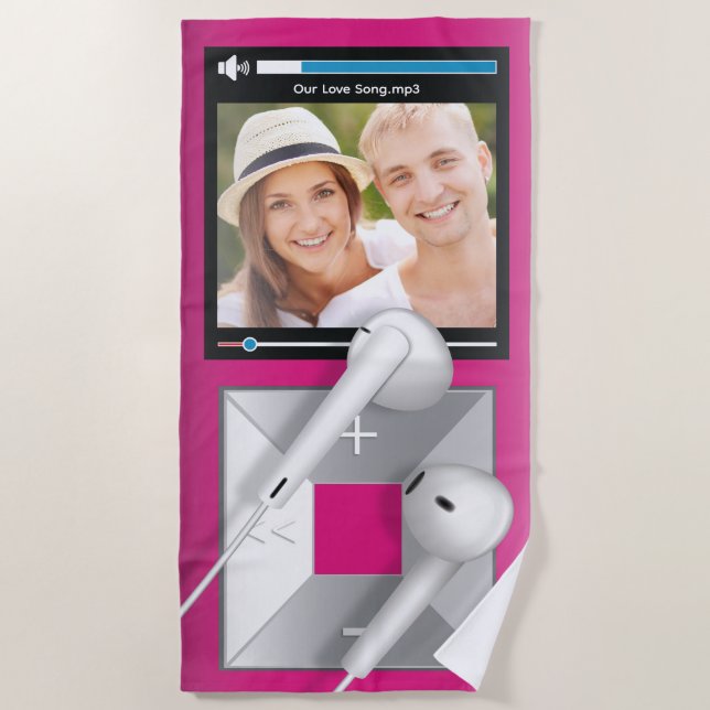 Custom Photo & Song Name MP3 Player Beach Towel (Front)