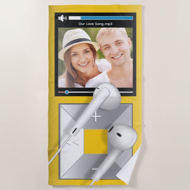 Custom Photo & Song Name MP3 Player Beach Towel (Front)