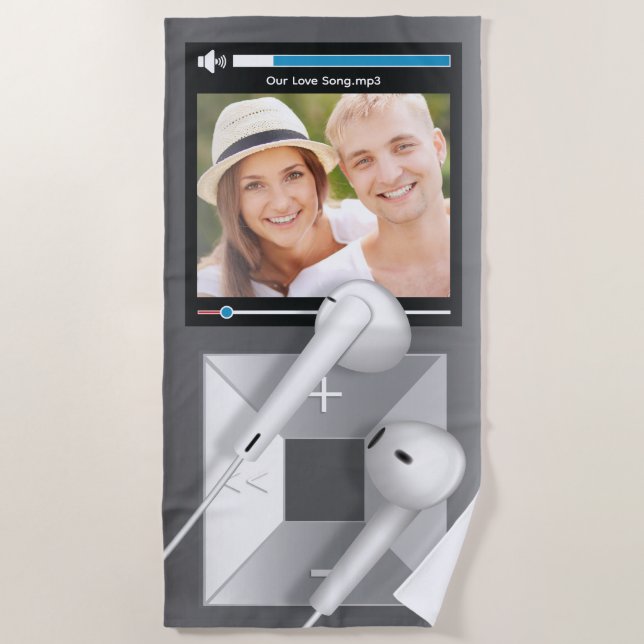 Custom Photo & Song Name MP3 Player Beach Towel (Front)