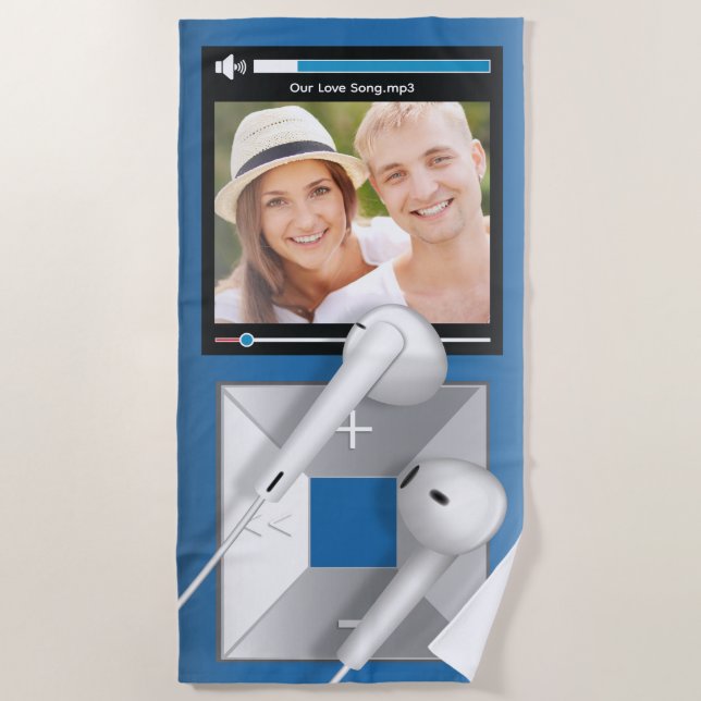 Custom Photo & Song Name MP3 Player Beach Towel (Front)