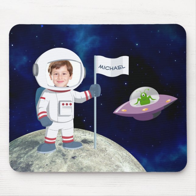 Custom Photo Spaceman on Moon Kids Fun Mouse Mat (Front)