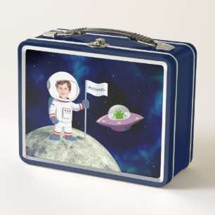 Custom Photo Spaceman on Moon Kids Metal Lunch Box