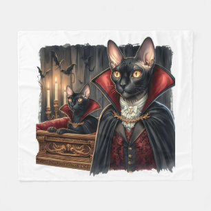 Custom Photo Sphynx Cat Art Dracula Vampire Goth Fleece Blanket