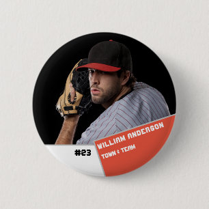 Custom photo sports button / pin Baseball player