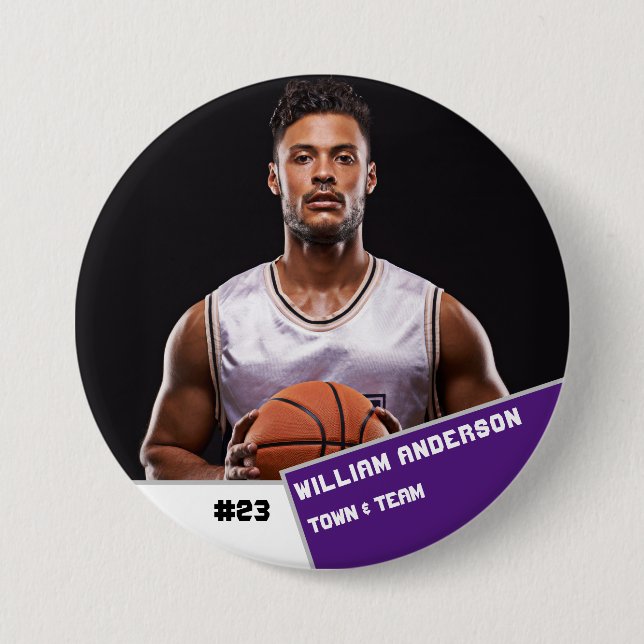 Custom photo sports button / pin basketball player (Front)
