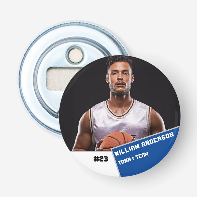 Custom photo sports button / pin basketball player bottle opener (Front)