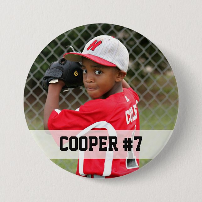 Custom photo sports button / pin with name & # (Front)