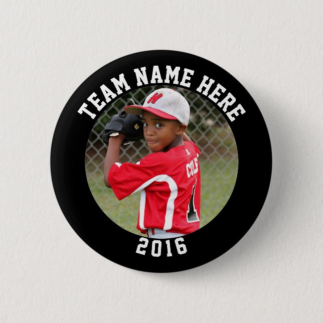 Custom Photo Sports pin / button with team name (Front)