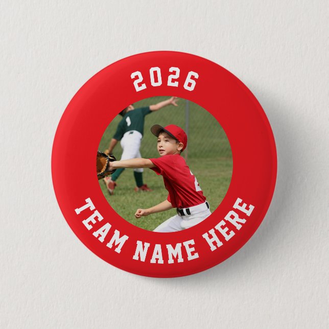 Custom Photo Sports pin / button with team name (Front)