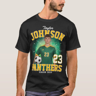 Custom Photo Sports Player Green Yellow Bootleg T-Shirt