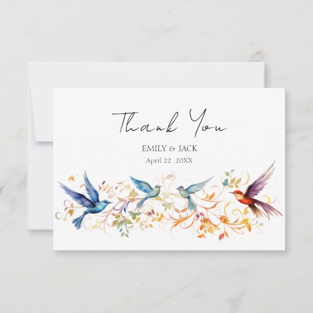 Custom Photo Spring Bird  Wedding Thank You Card (Front)