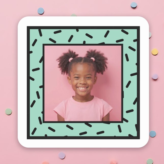 Custom Photo Sprinkle Frame Birthday Party Favours Square Sticker (Custom Photo Sprinkle Frame Birthday Party Favors Square Sticker)
