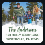 Custom Photo Square Return Address Labels<br><div class="desc">Add a personalised touch to your Christmas card mailing with these custom return address labels. They feature your own photo,  and your name and address in festive green lettering.</div>