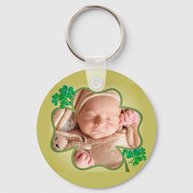 Custom Photo St. Patrick's 4Leaf Shamrock Key Ring (Front)