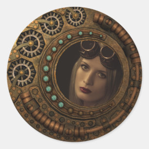 Custom Photo Steampunk Clock Time Metal Gears Classic Round Sticker