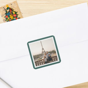 Custom Photo Stickers Postage Stamp Border Green