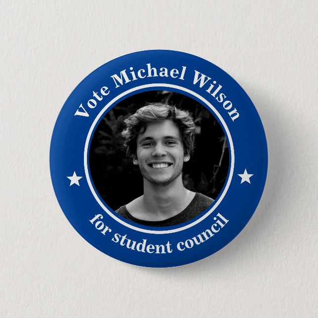 Custom Photo Student Union Election Blue Button (Front)