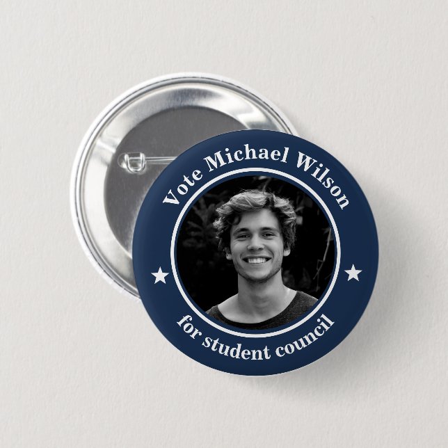 Custom Photo Student Union Election Dark Cyan Blue 6 Cm Round Badge (Front & Back)