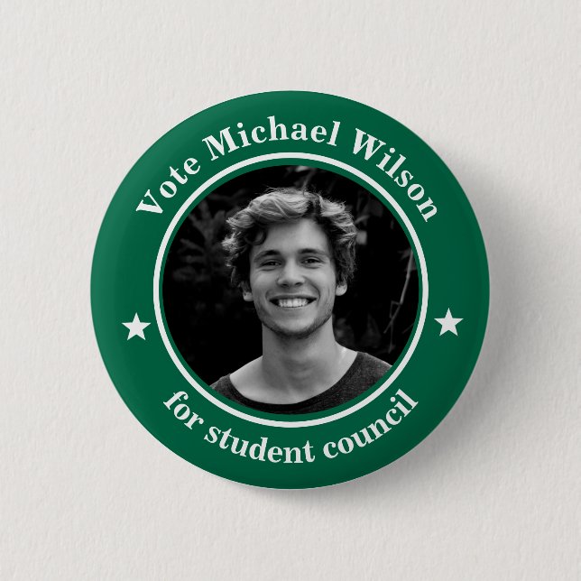 Custom Photo Student Union Election Dark Green 6 Cm Round Badge (Front)