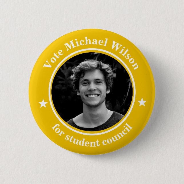 Custom Photo Student Union Election Yellow Button (Front)