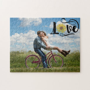 CUSTOM Photo Sunflower Love Script Jigsaw Puzzle
