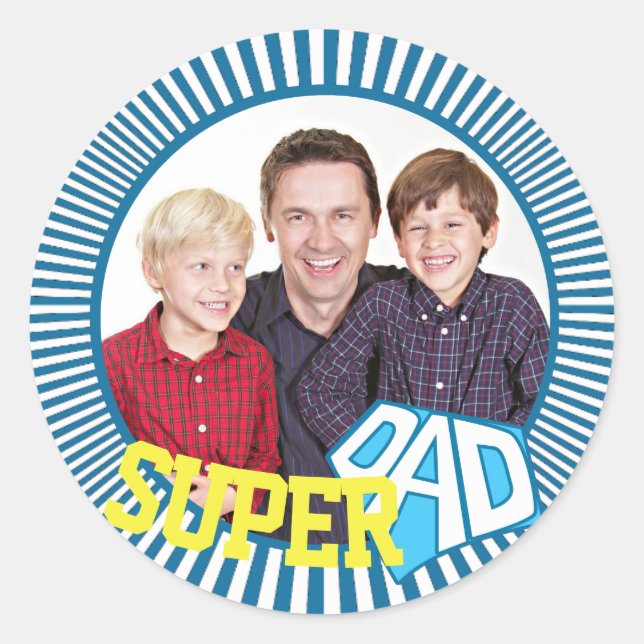 Custom Photo Super Dad Comic Book Classic Round Sticker (Front)