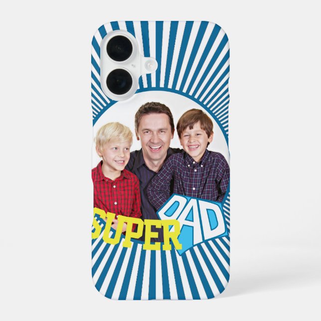 Custom Photo Super Dad Comic Book iPhone 16 Case (Back)
