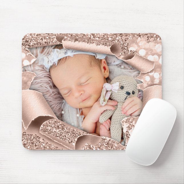 Custom Photo Sweet Baby Girl BOY Glitter ROSE Mouse Mat (With Mouse)