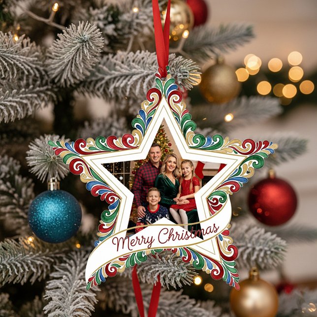 Custom photo swirled christmas star ornament photo sculpture decoration (Creator Uploaded)