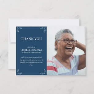 Custom Photo Sympathy Funeral Dark Blue Thank You Card