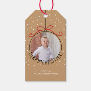 Custom Photo Tan and Black Christmas Gift Tags