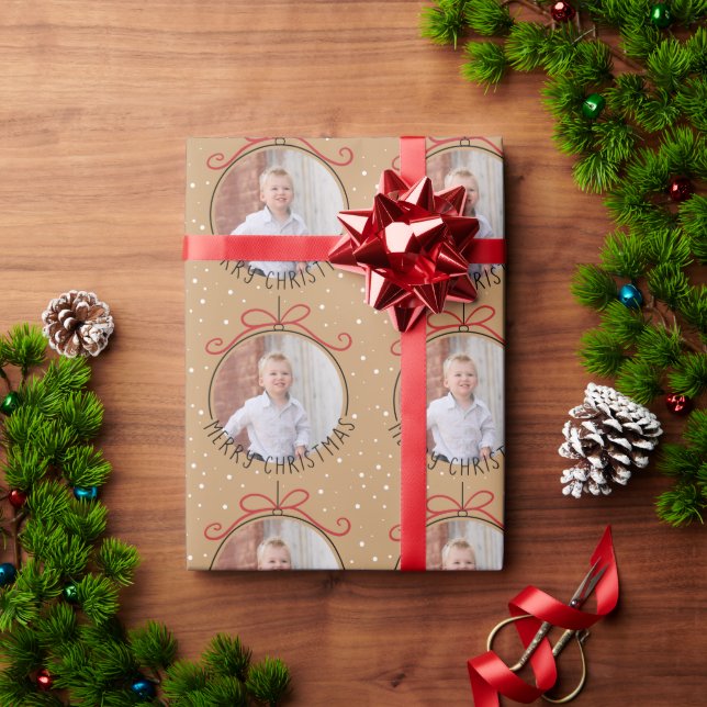 Custom Photo Tan and Black Christmas Wrapping Paper (Holiday Gift)