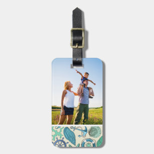 Custom Photo Teal Sea Animals Pattern Luggage Tag