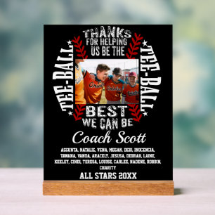 Custom Photo Tee-Ball Coach Team Roster Award Acrylic Sign