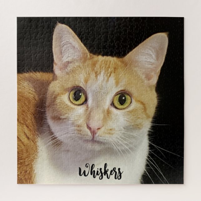 Custom Photo Template Cute Pet Cat Modern Script Jigsaw Puzzle (Vertical)