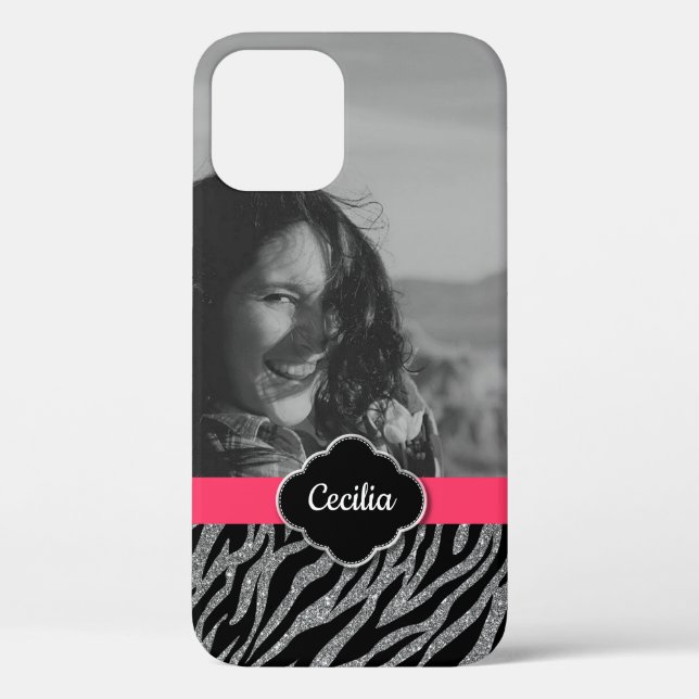 Custom Photo Template Girly Pink Zebra Stripes Case-Mate iPhone Case (Back)