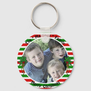 Custom Photo Template Red Green Stripes Mistletoe Key Ring