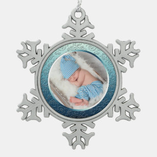 Custom Photo Template Snowflake Xmas Christmas Sno Snowflake Pewter Christmas Ornament