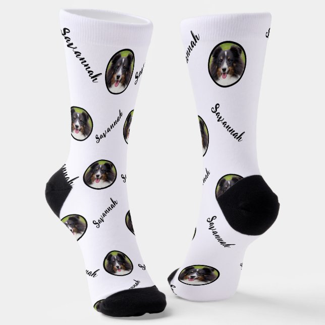 Custom Photo Template With Any Name On White Socks (Angled)