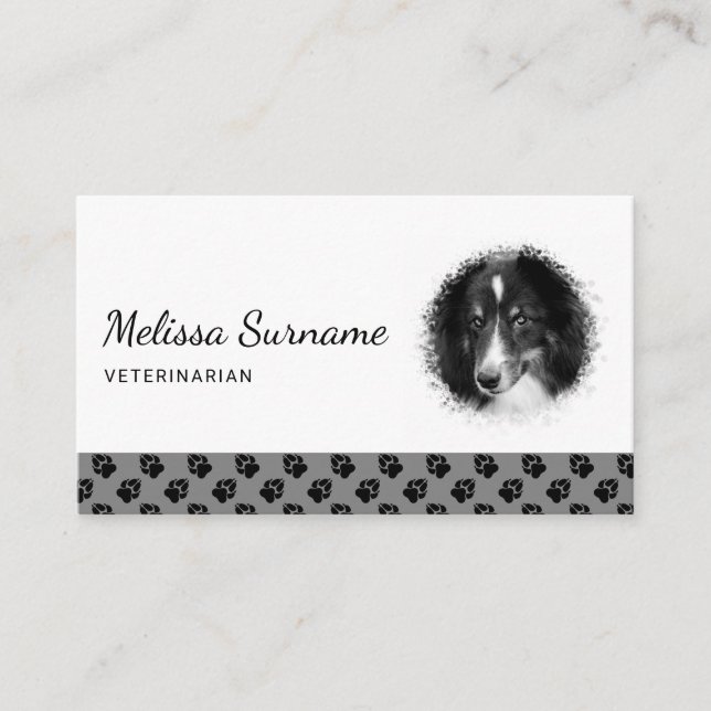 Custom Photo Template With Black Paws On Grey Business Card (Front)