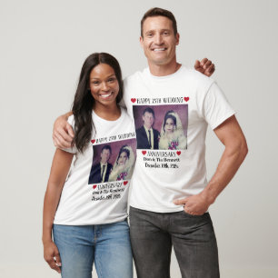 Custom Photo, Text 25th Wedding Anniversary White  T-Shirt