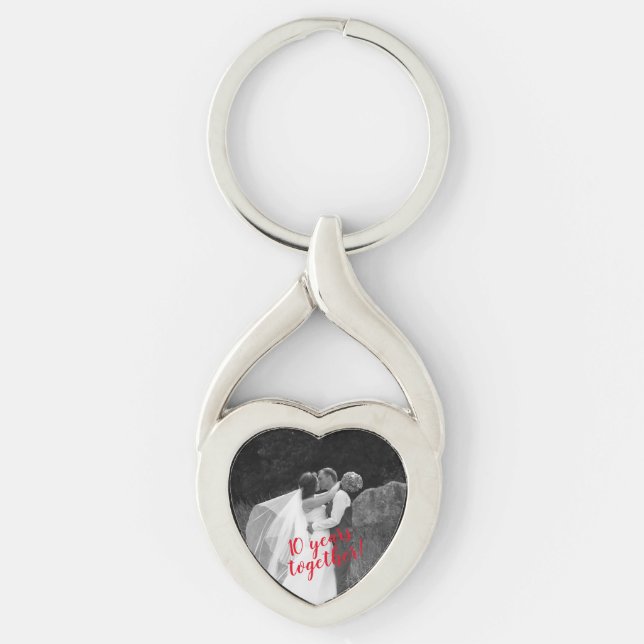 Custom Photo & Text Anniversary Heart Shape Key Ring (Front)