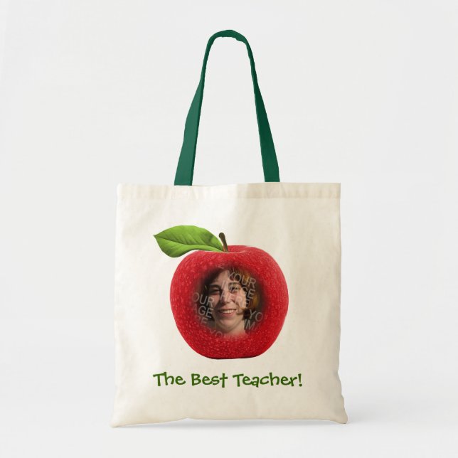 Custom Photo & Text Apple Face Tote Bag (Front)
