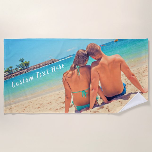 Custom Photo Text Beach Towel Your Romantic Design (Front)