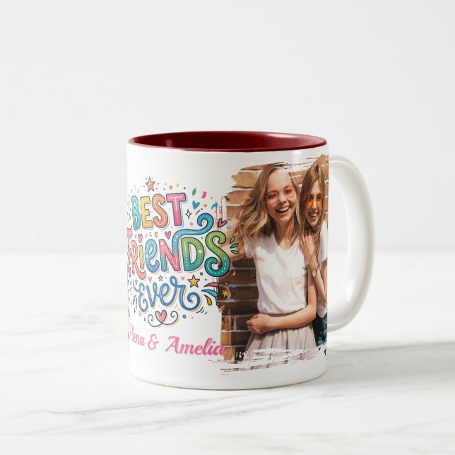 Custom photo & text, Best friend ever  Two-Tone Coffee Mug (Front Right)