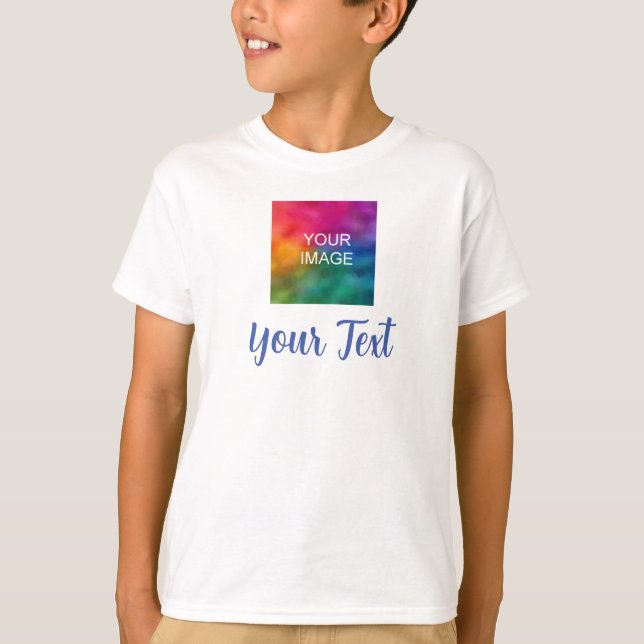 Custom Photo Text Calligraphed Script Kids Boys T-Shirt (Front)